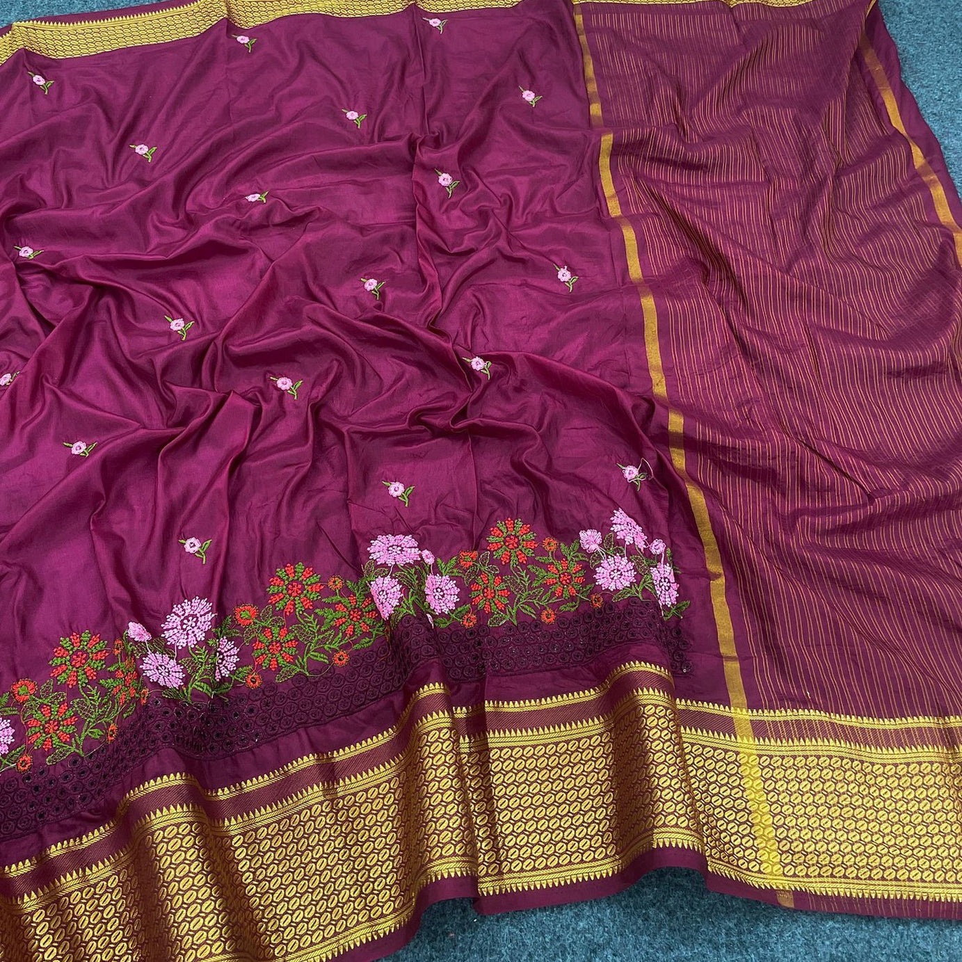 Beautiful Embroidered Designer Silk Saree With Embroidered Blouse