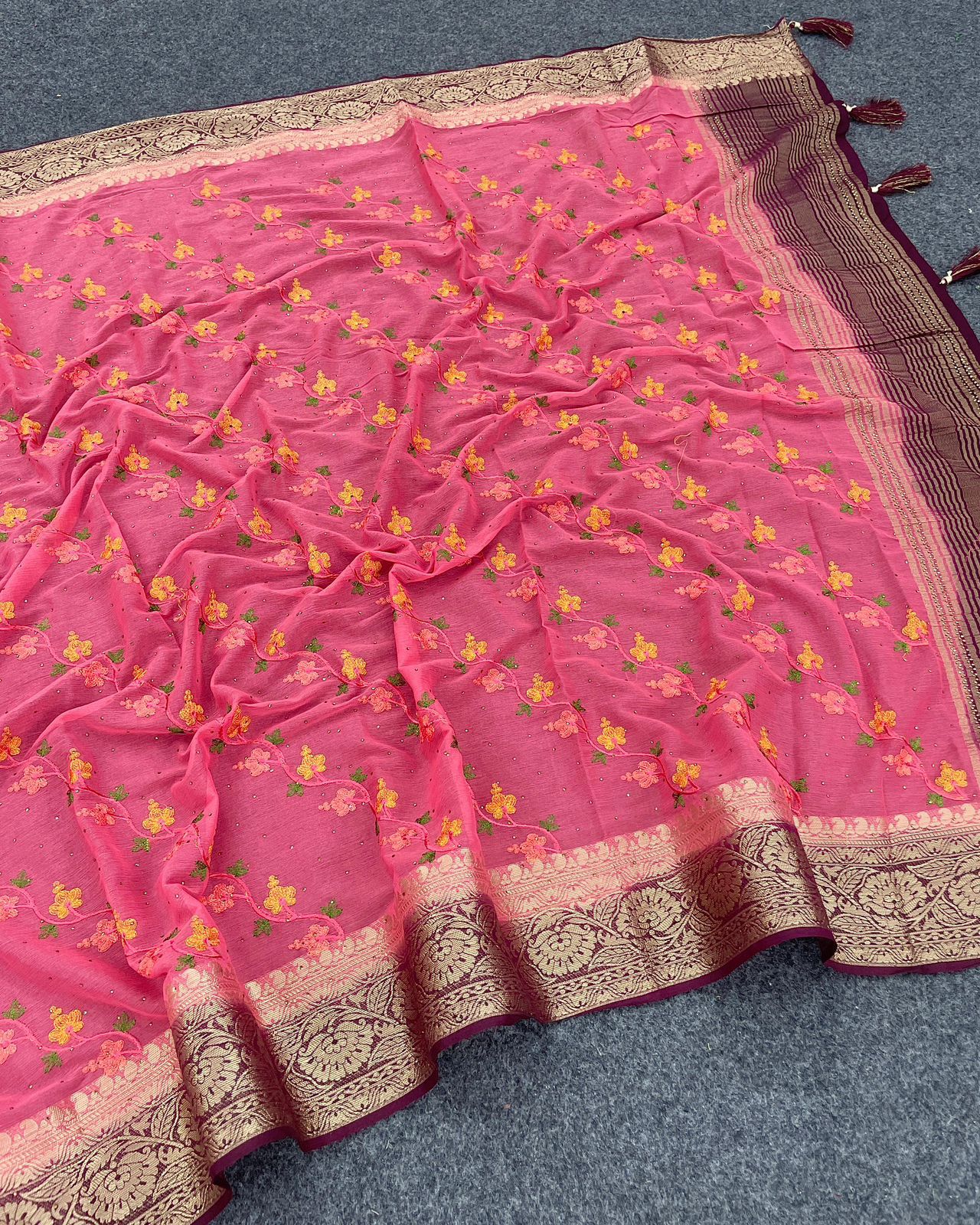 Beautiful Embroidered Designer Silk Saree With Embroidered Blouse