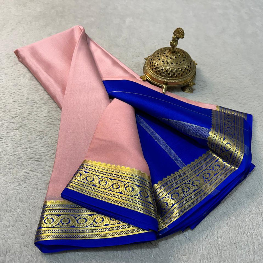 💞Beautiful Pure Mysore silk sarees in Elegant Traditional border in beautiful contrast colour combination 💞