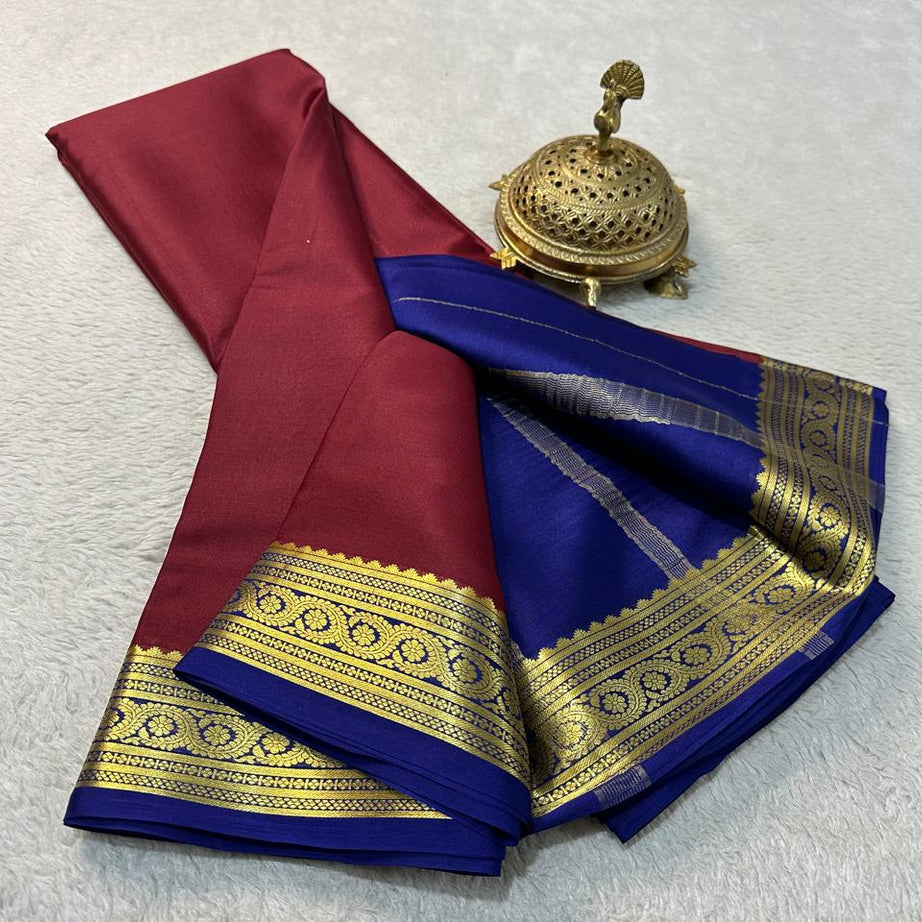 💞Beautiful Pure Mysore silk sarees in Elegant Traditional border in beautiful contrast colour combination 💞