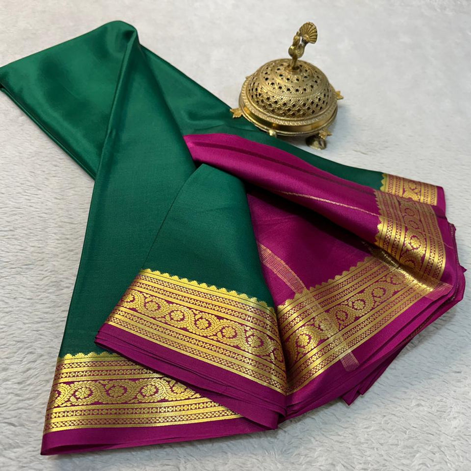 💞Beautiful Pure Mysore silk sarees in Elegant Traditional border in beautiful contrast colour combination 💞