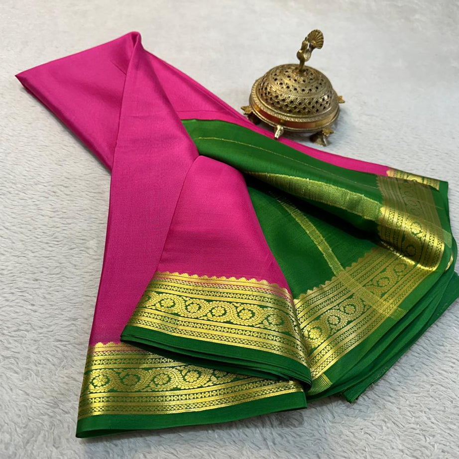 💞Beautiful Pure Mysore silk sarees in Elegant Traditional border in beautiful contrast colour combination 💞