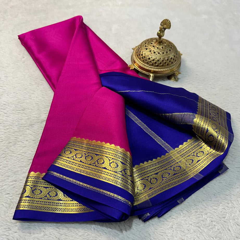 💞Beautiful Pure Mysore silk sarees in Elegant Traditional border in beautiful contrast colour combination 💞