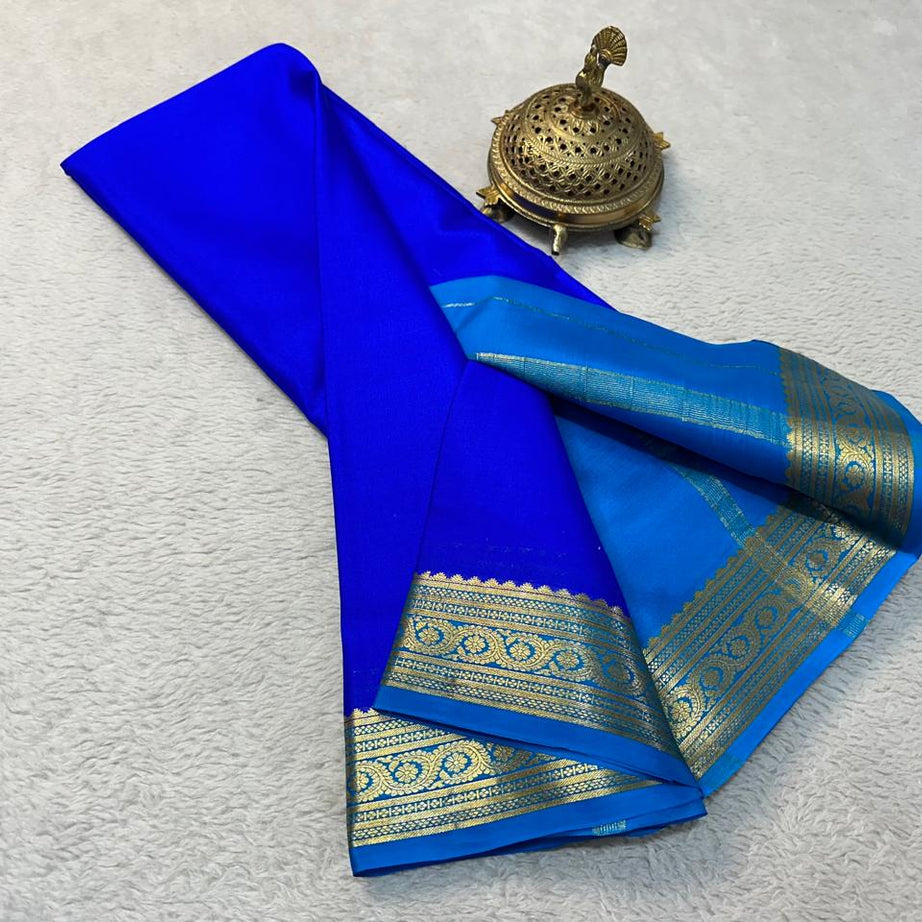 💞Beautiful Pure Mysore silk sarees in Elegant Traditional border in beautiful contrast colour combination 💞