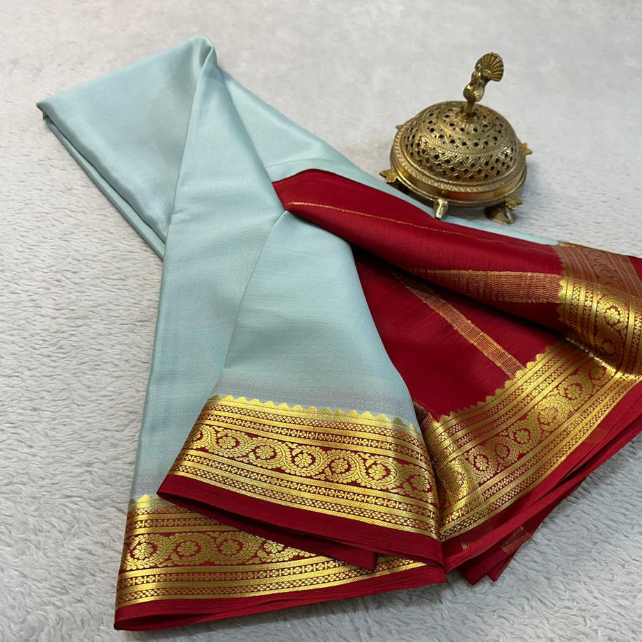 💞Beautiful Pure Mysore silk sarees in Elegant Traditional border in beautiful contrast colour combination 💞