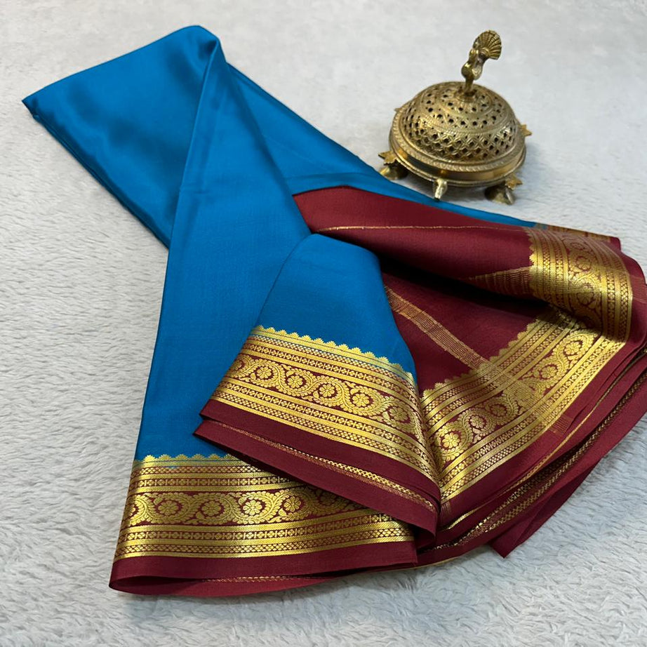 💞Beautiful Pure Mysore silk sarees in Elegant Traditional border in beautiful contrast colour combination 💞