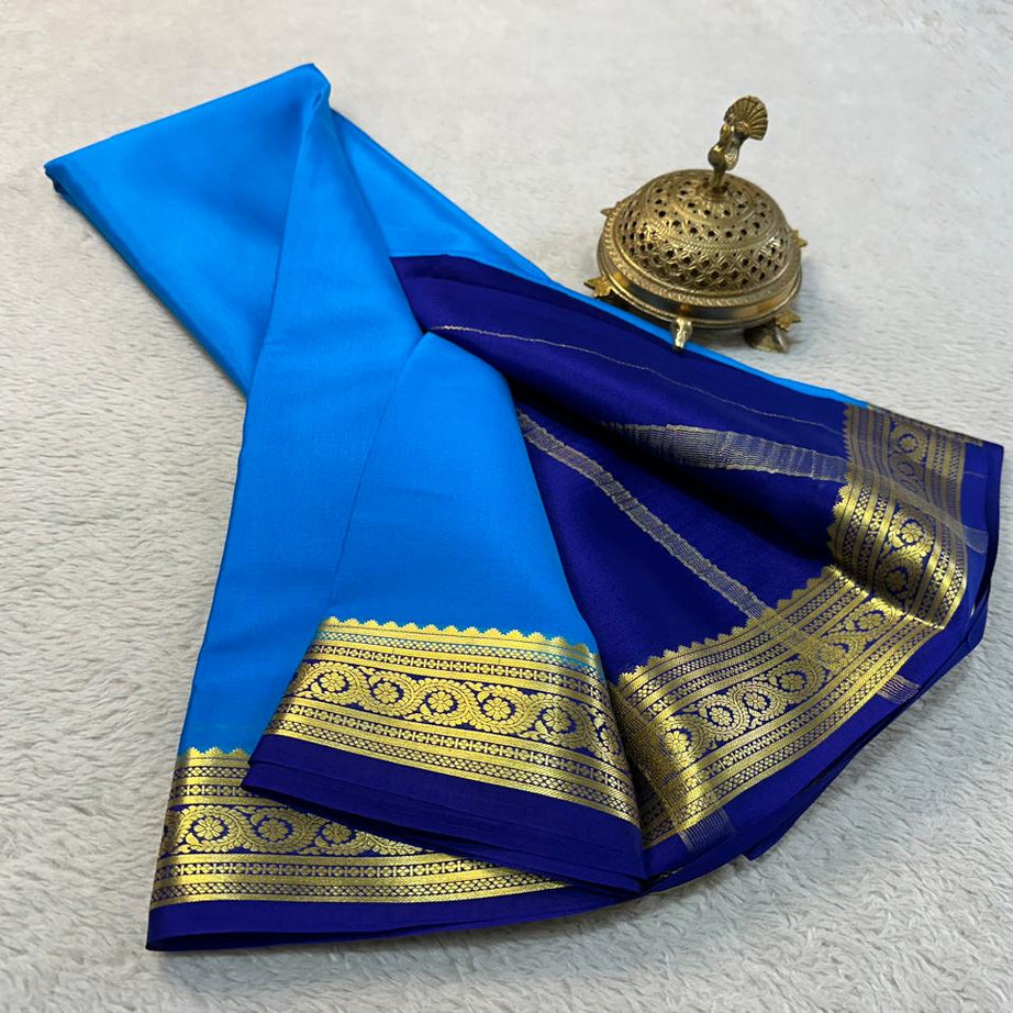 💞Beautiful Pure Mysore silk sarees in Elegant Traditional border in beautiful contrast colour combination 💞