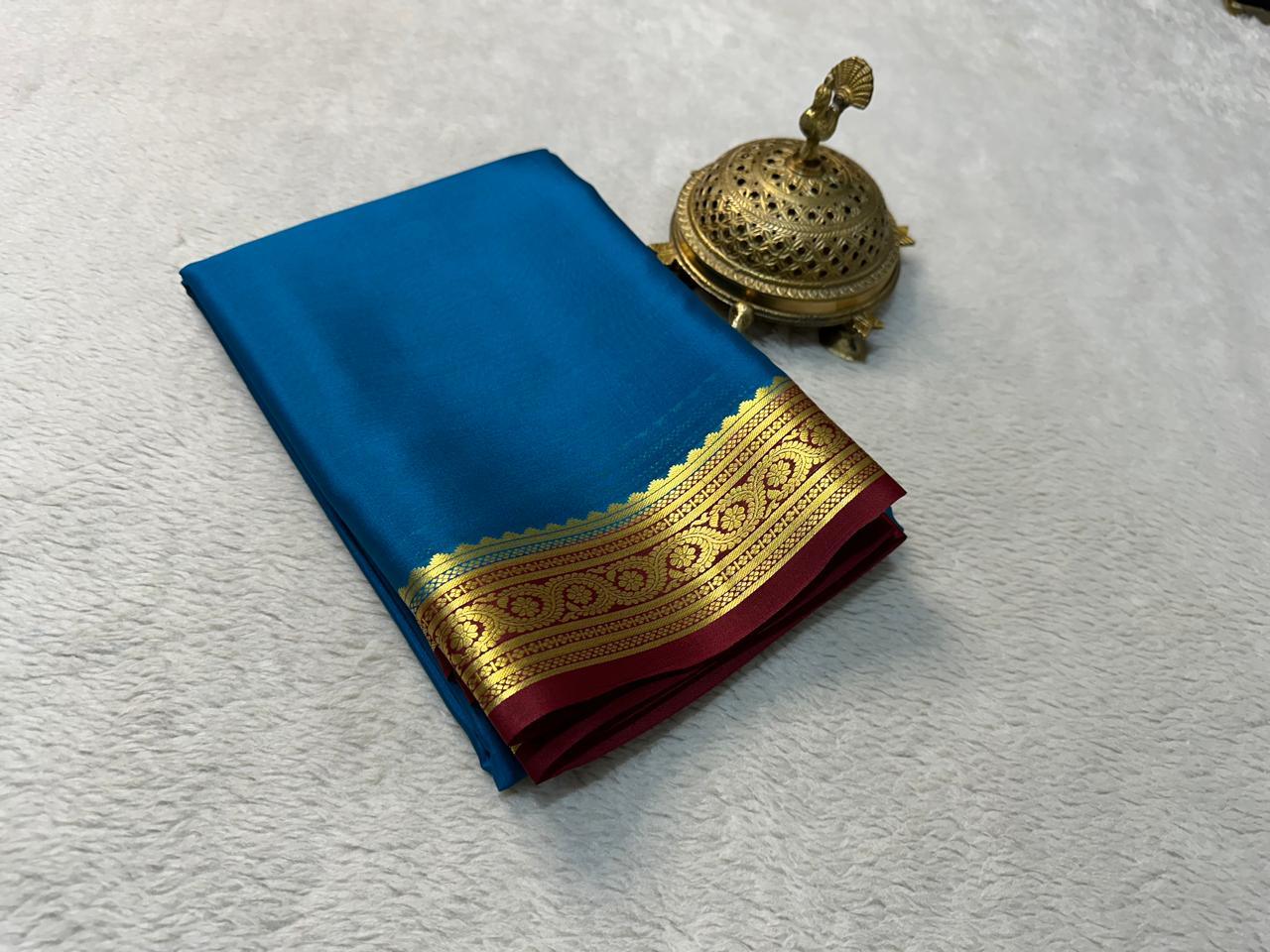 Iconic Elegance: Mysore Silk Saree with Sophisticated Border Craftsmanship