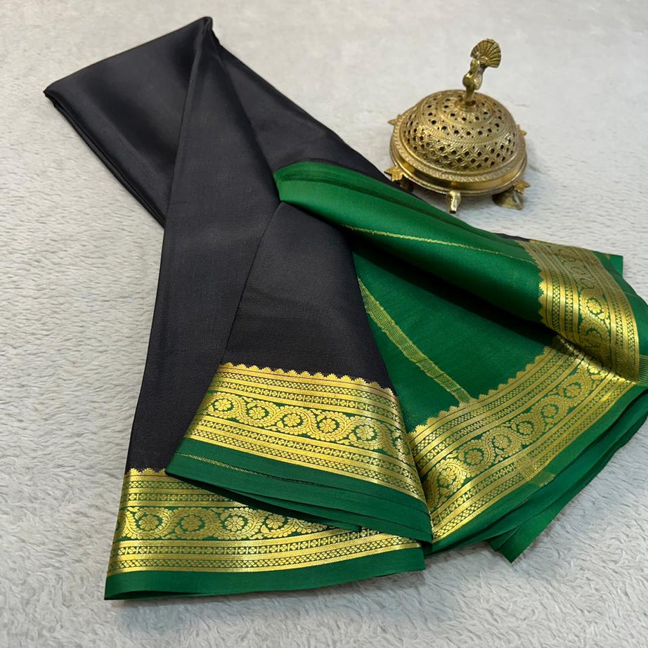 💞Beautiful Pure Mysore silk sarees in Elegant Traditional border in beautiful contrast colour combination 💞