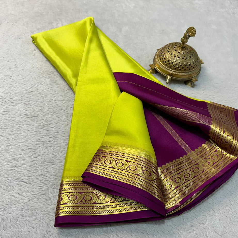 💞Beautiful Pure Mysore silk sarees in Elegant Traditional border in beautiful contrast colour combination 💞