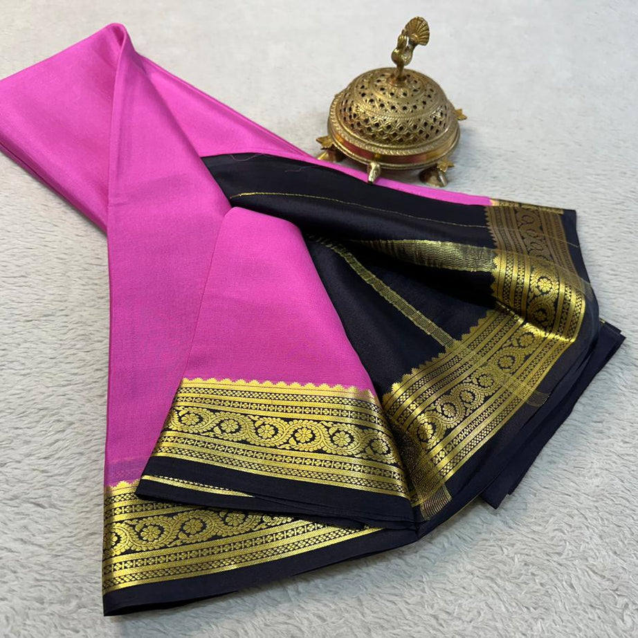 💞Beautiful Pure Mysore silk sarees in Elegant Traditional border in beautiful contrast colour combination 💞