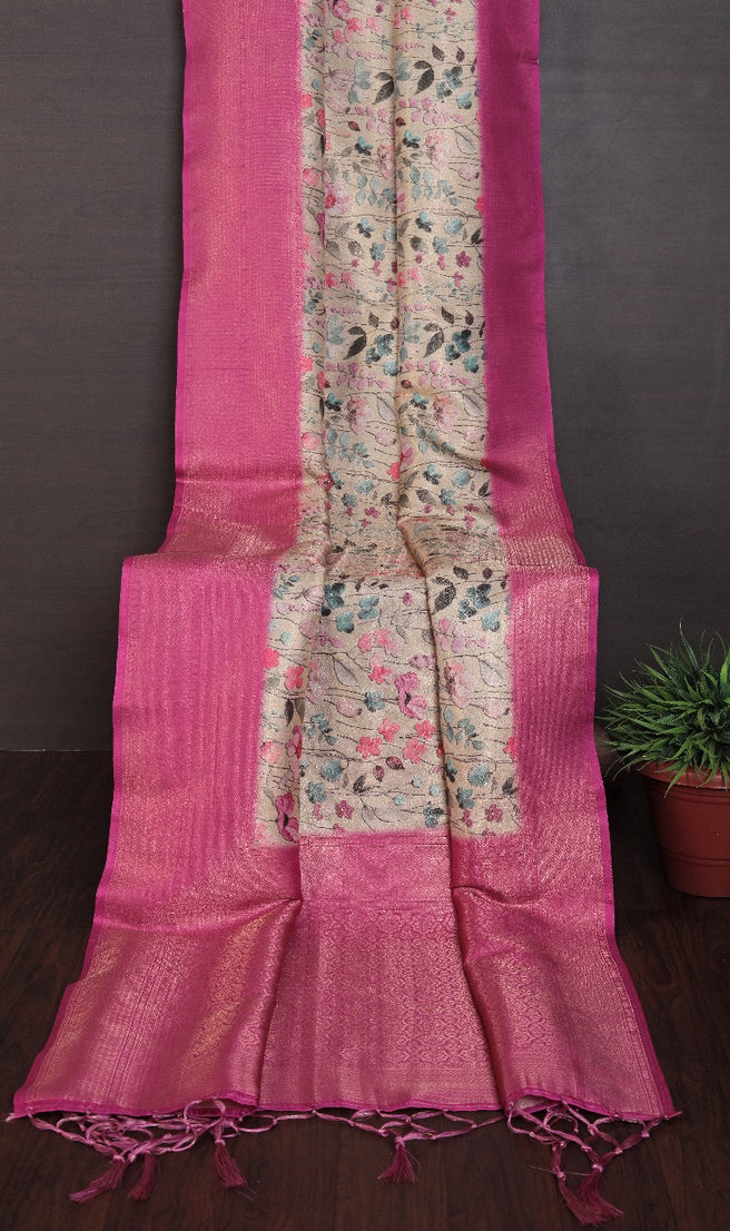 latest soft silk printed saree in pink colour