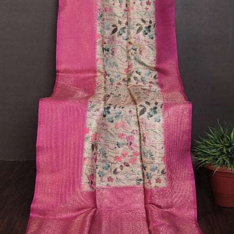 latest soft silk printed saree in pink colour