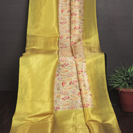 Exclusive soft silk digital print in yellow colour saree