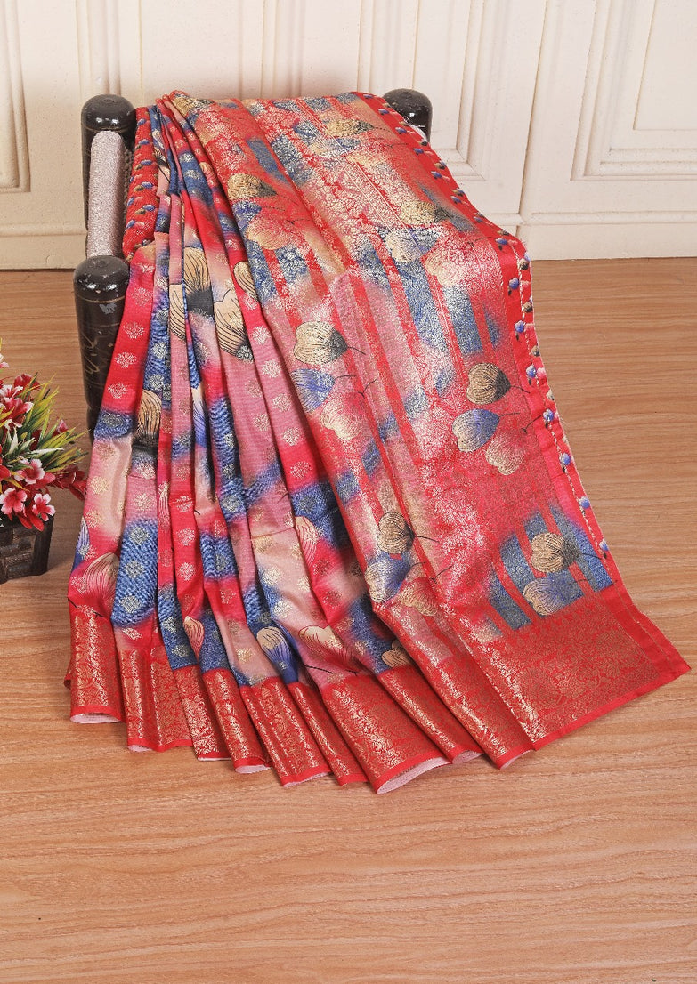 latest soft silk printed saree in red colour