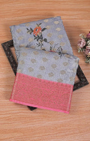 latest soft silk printed saree in grey colour
