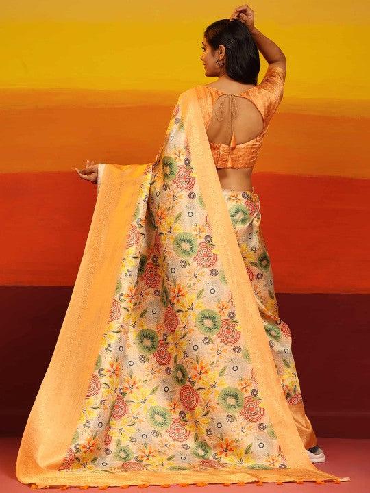 Modern Elegance: Digitally Printed Soft Silk Sarees in Golden