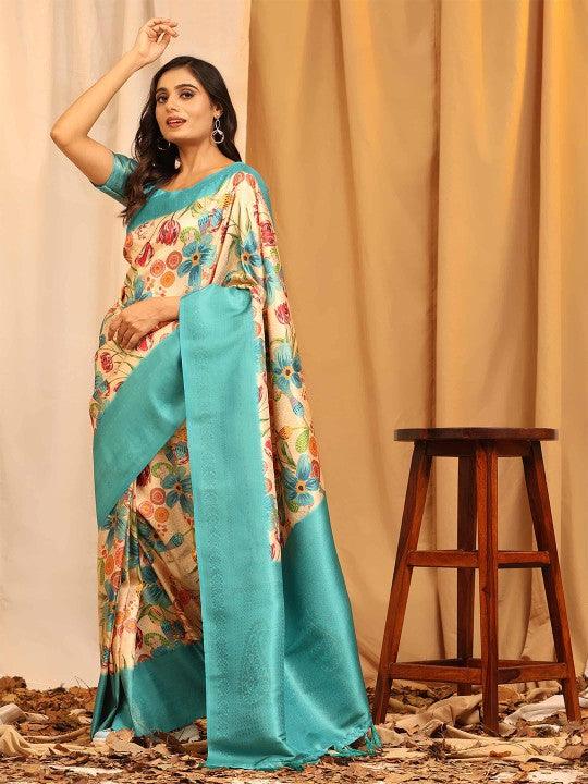 Modern Elegance: Digitally Printed Soft Silk Sarees in Pastel Blue