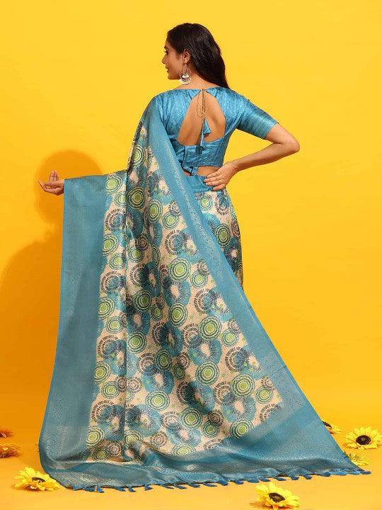 Modern Elegance: Digitally Printed Soft Silk Sarees in Light blue