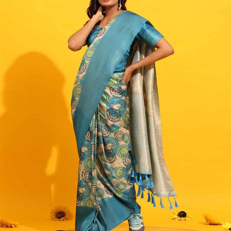 Modern Elegance: Digitally Printed Soft Silk Sarees in Light blue