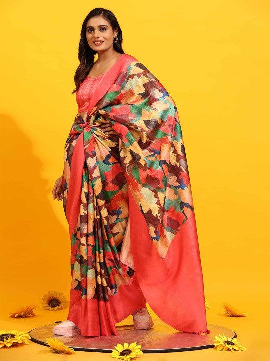 Modern Elegance: Digitally Printed Soft Silk Sarees in Salmon Pink