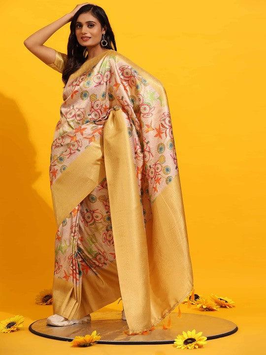 Modern Elegance: Digitally Printed Soft Silk Sarees in Yellow