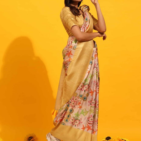 Modern Elegance: Digitally Printed Soft Silk Sarees in Yellow