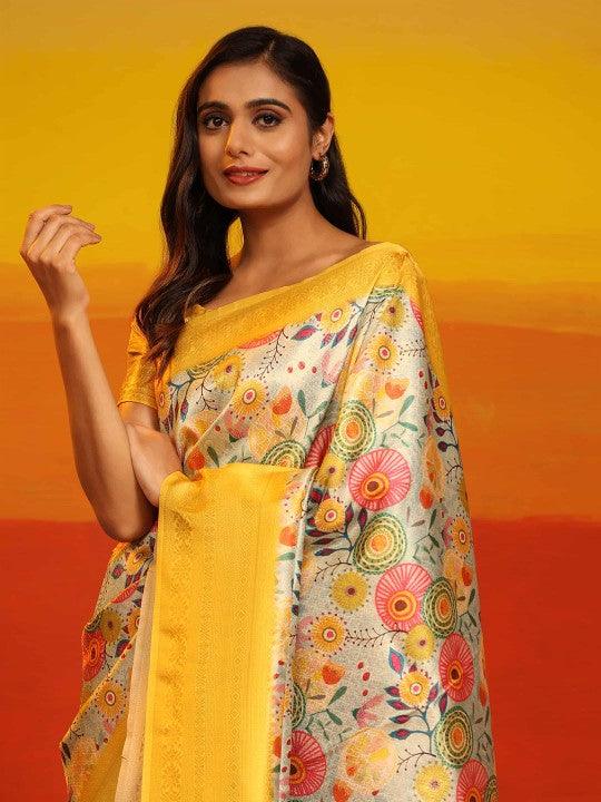 Modern Elegance: Digitally Printed Soft Silk Sarees in Yellow