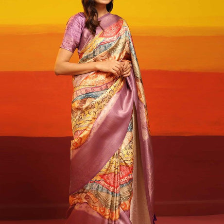 Modern Elegance: Digitally Printed Soft Silk Sarees in Lavender