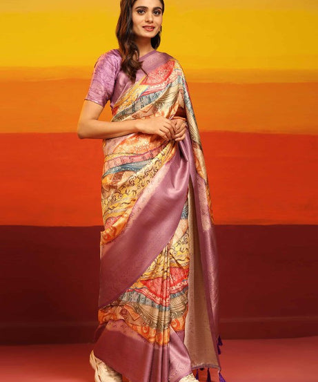 Modern Elegance: Digitally Printed Soft Silk Sarees in Lavender