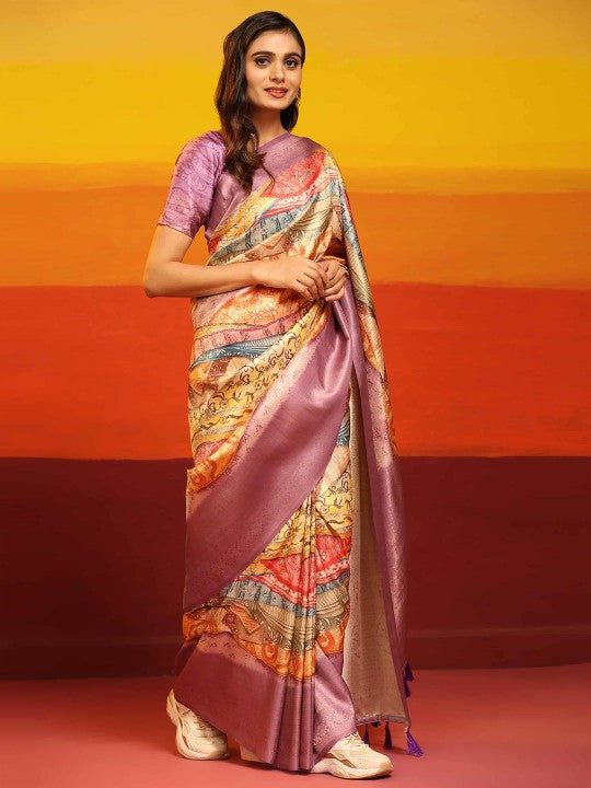 Modern Elegance: Digitally Printed Soft Silk Sarees in Lavender