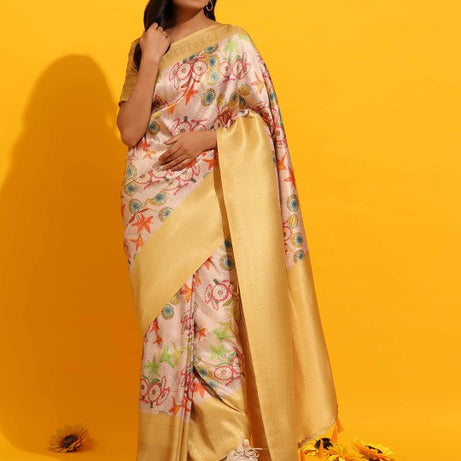 Modern Elegance: Digitally Printed Soft Silk Sarees in Golden