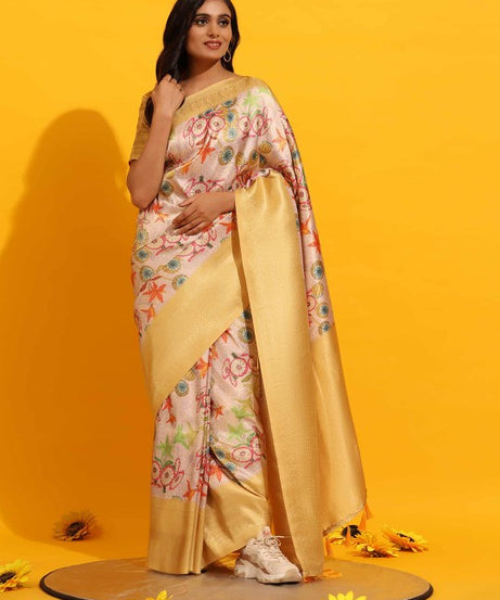 Modern Elegance: Digitally Printed Soft Silk Sarees in Golden