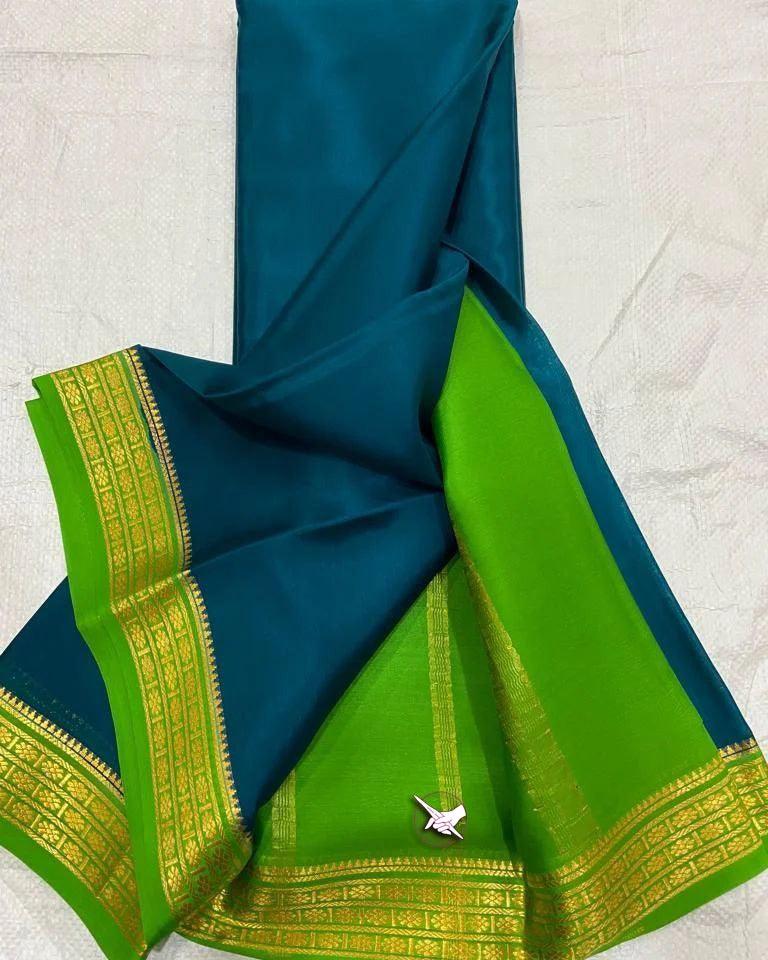 Elegant Mysore Silk Saree with Vibrant Contrast Pallu and Matching Blouse
