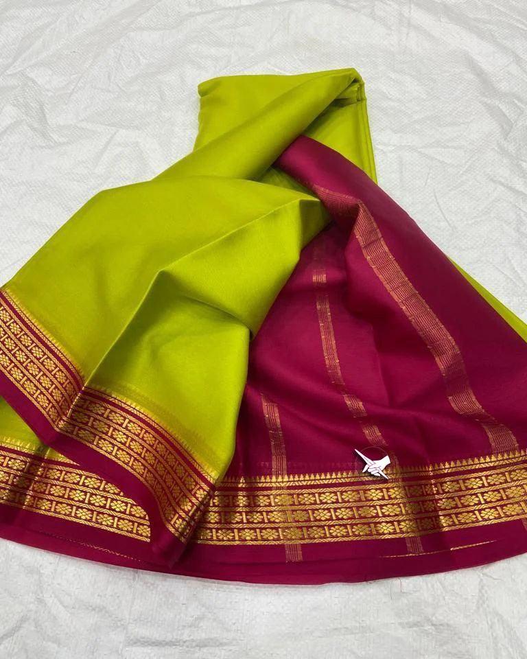 Elegant Mysore Silk Saree with Vibrant Contrast Pallu and Matching Blouse