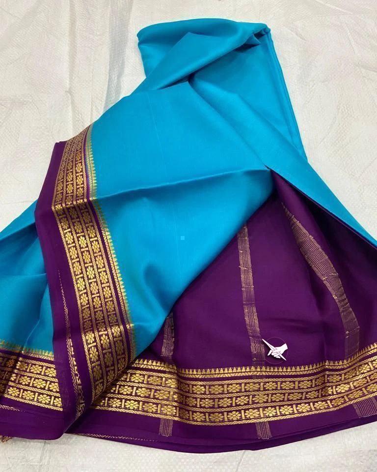 Elegant Mysore Silk Saree with Vibrant Contrast Pallu and Matching Blouse