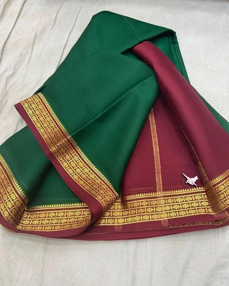 Elegant Mysore Silk Saree with Vibrant Contrast Pallu and Matching Blouse