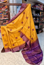 Tussar Handprint Sarees with Elegant Kanchi Pallu in Golden