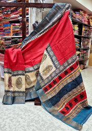 Graceful Tussar Handprint Sarees with Stunning Kanchi Pallu in Red
