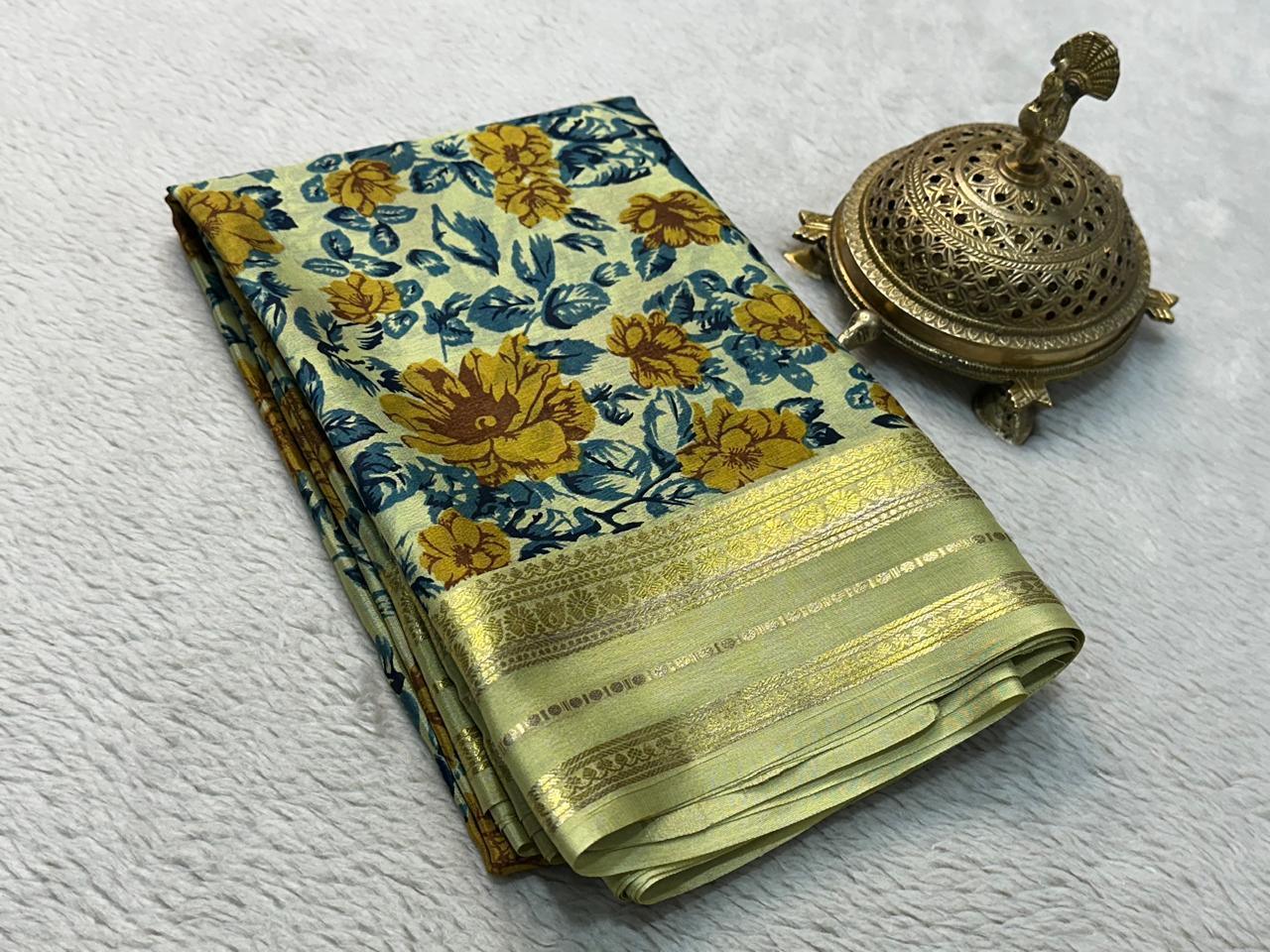 Embrace Tradition: Floral Silk Sarees with Beautiful Patta Pallu & Plain Blouse