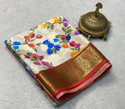 Fashionable Modern Printed Mysore Crepe Silk with Contrast Pallu