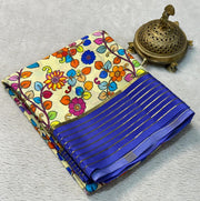 Contemporary Modern Printed Mysore Crepe Silk with Bentex Border