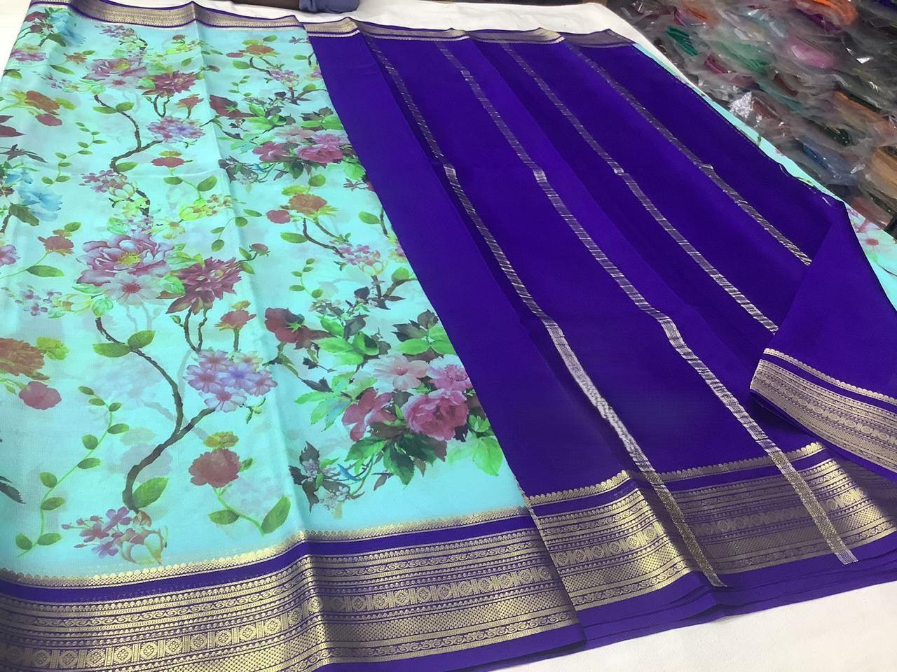 Chic Modern Printed Mysore Crepe Silk with Kanchi Border