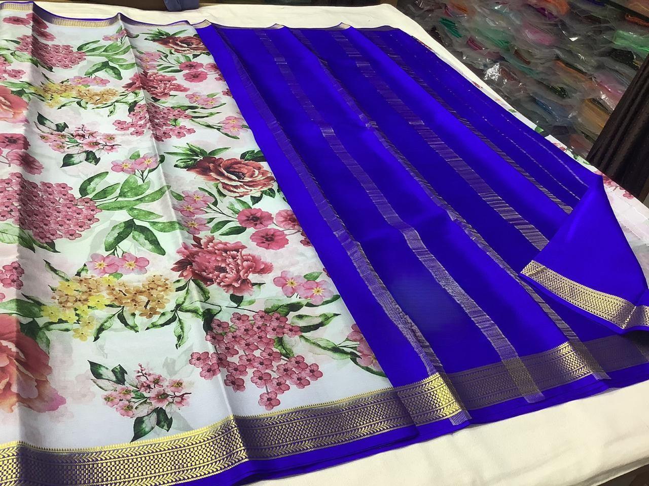 Trendy Modern Printed Mysore Crepe Silk with Blouse