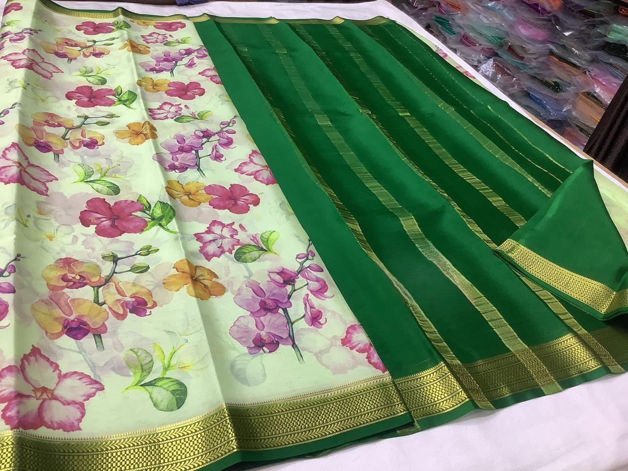 Glamorous Modern Printed Mysore Crepe Silk with Blouse