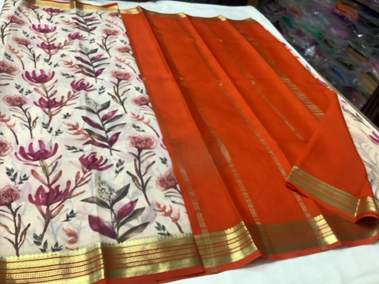 Stylishly Modern Printed Mysore Crepe Silk with Kanchi Border