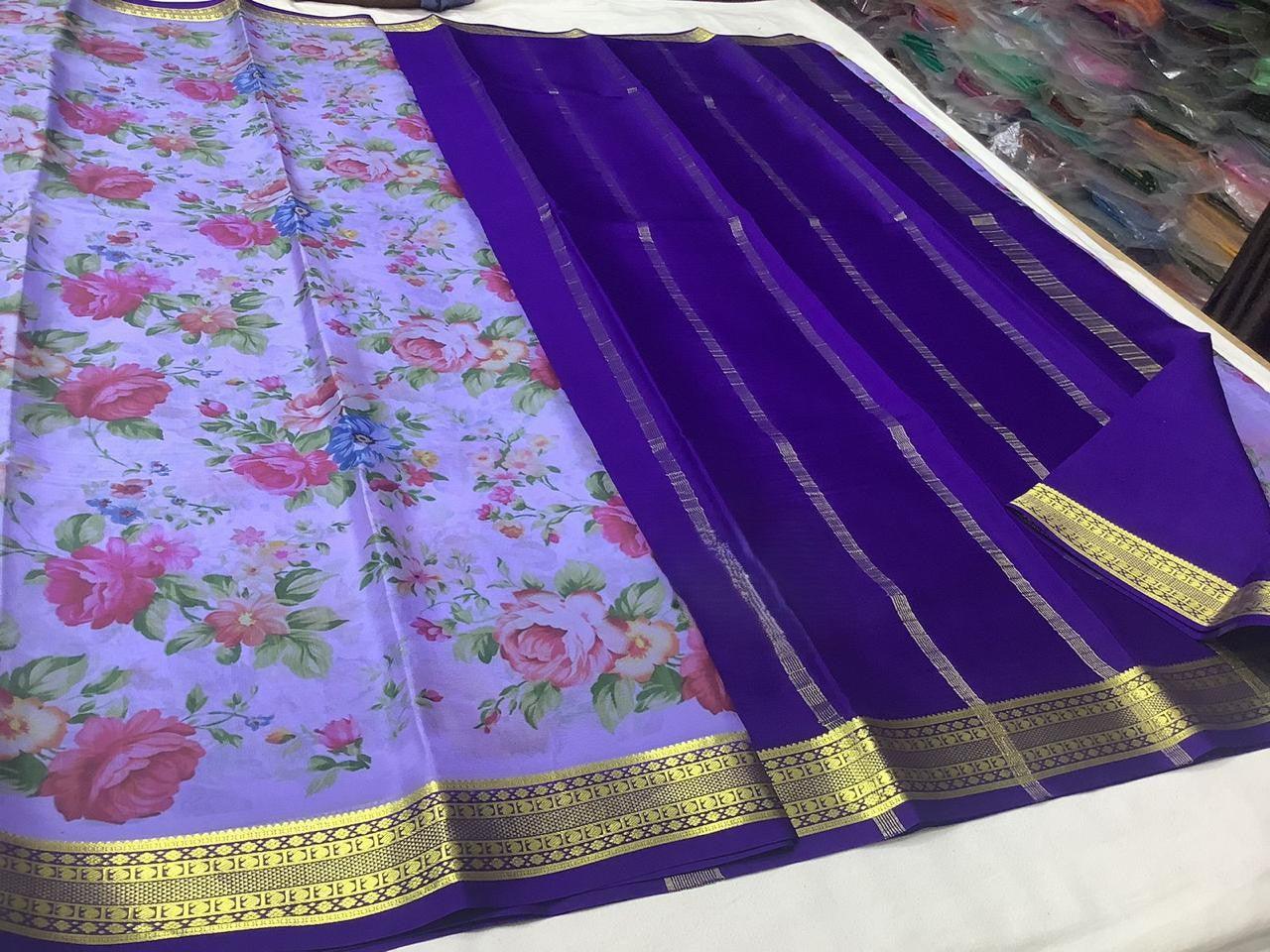Unique Modern Printed Mysore Crepe Silk with Blouse