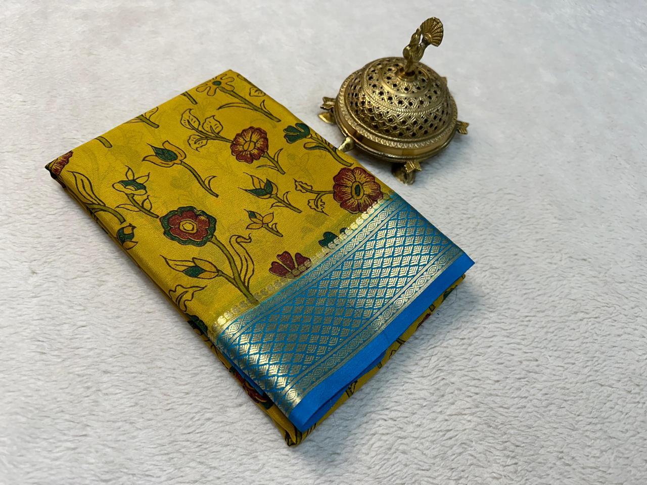 Dazzling Modern Printed Mysore Crepe Silk with Contrast Pallu