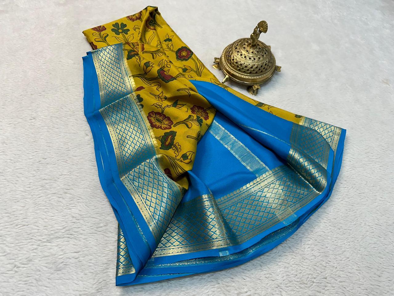 Dazzling Modern Printed Mysore Crepe Silk with Contrast Pallu