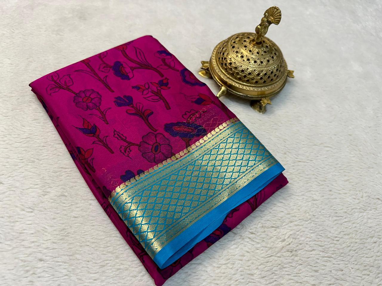 Radiant Modern Printed Mysore Crepe Silk with Contrast Pallu